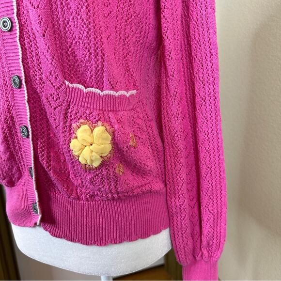 LoveShackFancy Pink Knit Flower Appliqué Pocket Cardigan Sweater. ⭐️Rare.⭐️ - Picture 5 of 13